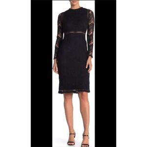 NWT- LOVE X DESIGN Women's Black Lace Long Sleeve Midi Dress Size S
